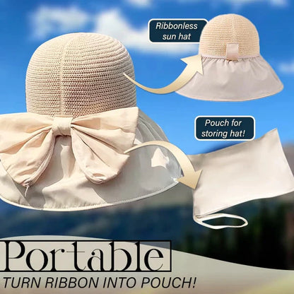 Foldable Anti-UV Ribbon Pouch Sun Hat